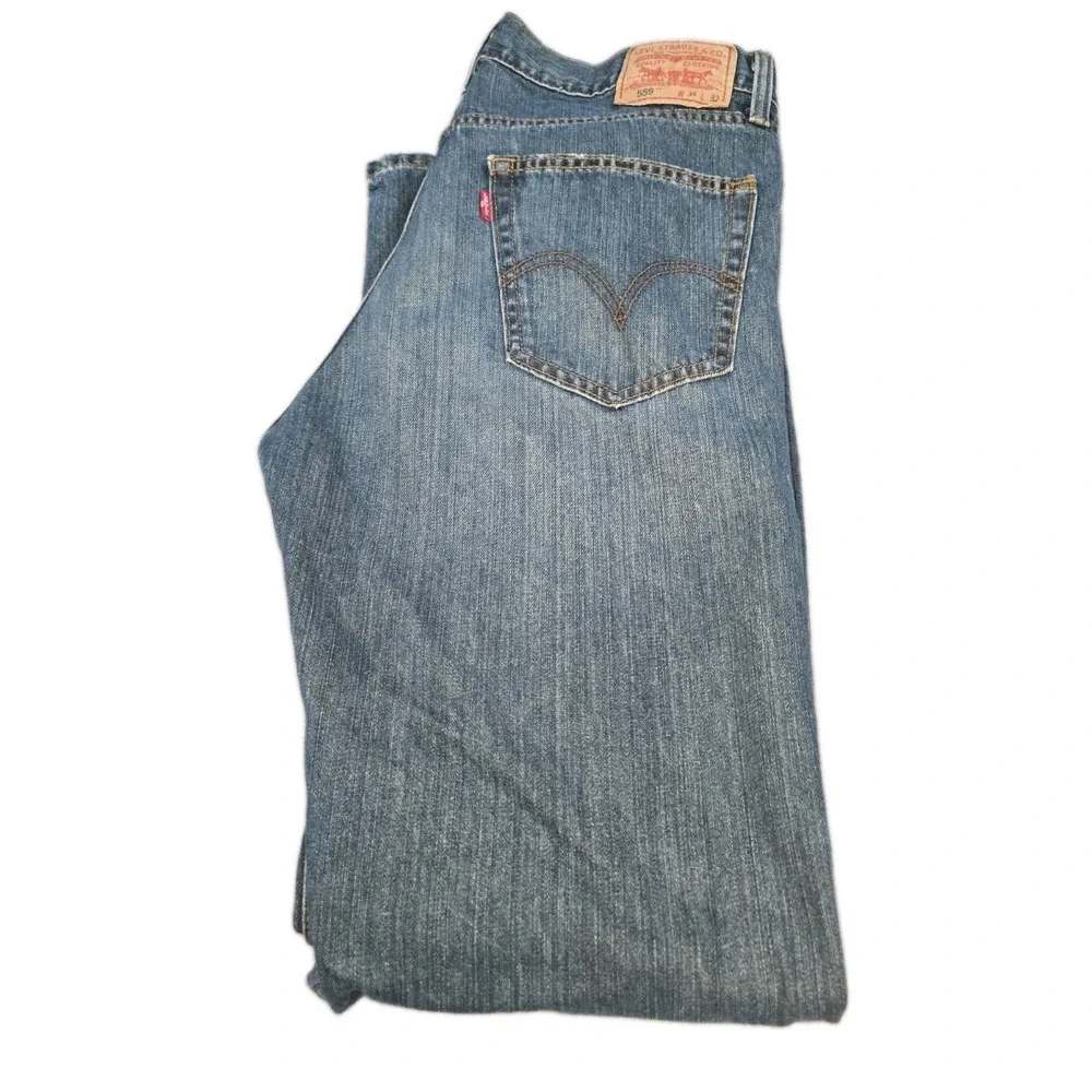 Levis 559 Jeans Mens 34x32 Medium Wash Blue Relaxed Straight Denim 34 x 32